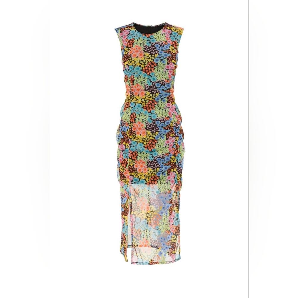 Rtr sz10 Saunders Collective Floral Mesh Midi Dress Printed Stretch Colorful